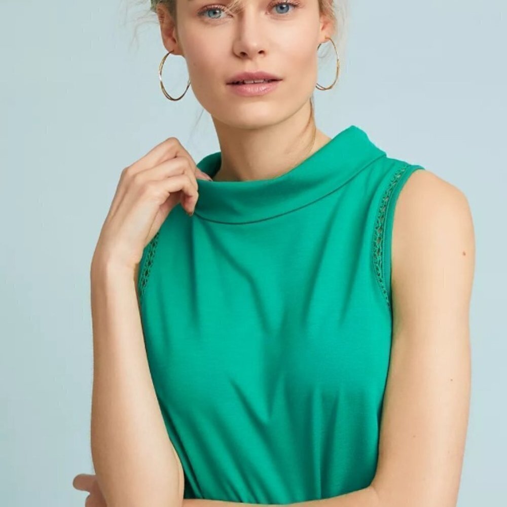 Moulinette Soeurs by Anthropologie Green Mockneck Sloane sleeveless Top, Size XS